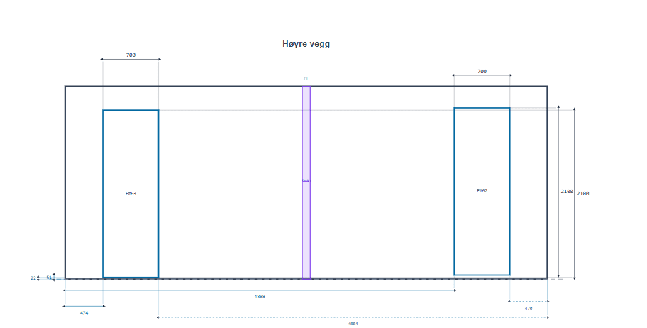 Wall drawing with dimensions and element placement